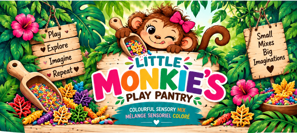 Little Monkie's Play Pantry colourful jungle sensory play banner