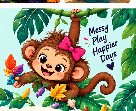 Playful Little Monkie's mascot in jungle leaves